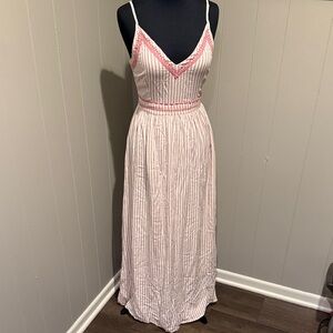 B31 Japna Women Small Striped Embroidered Maxi Dress in Pink and White